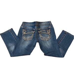 Maurices Embellished Crop Low Rise Thick Stitch Denim Capris Jeans Size 3/4 REG